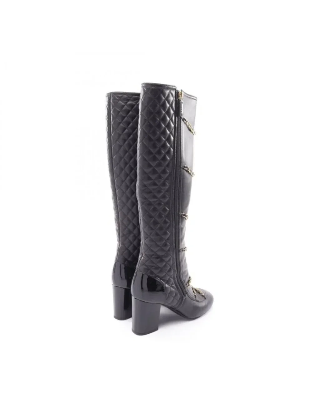 Chanel Boots Quilted Chain Long Leather Patent Shoes